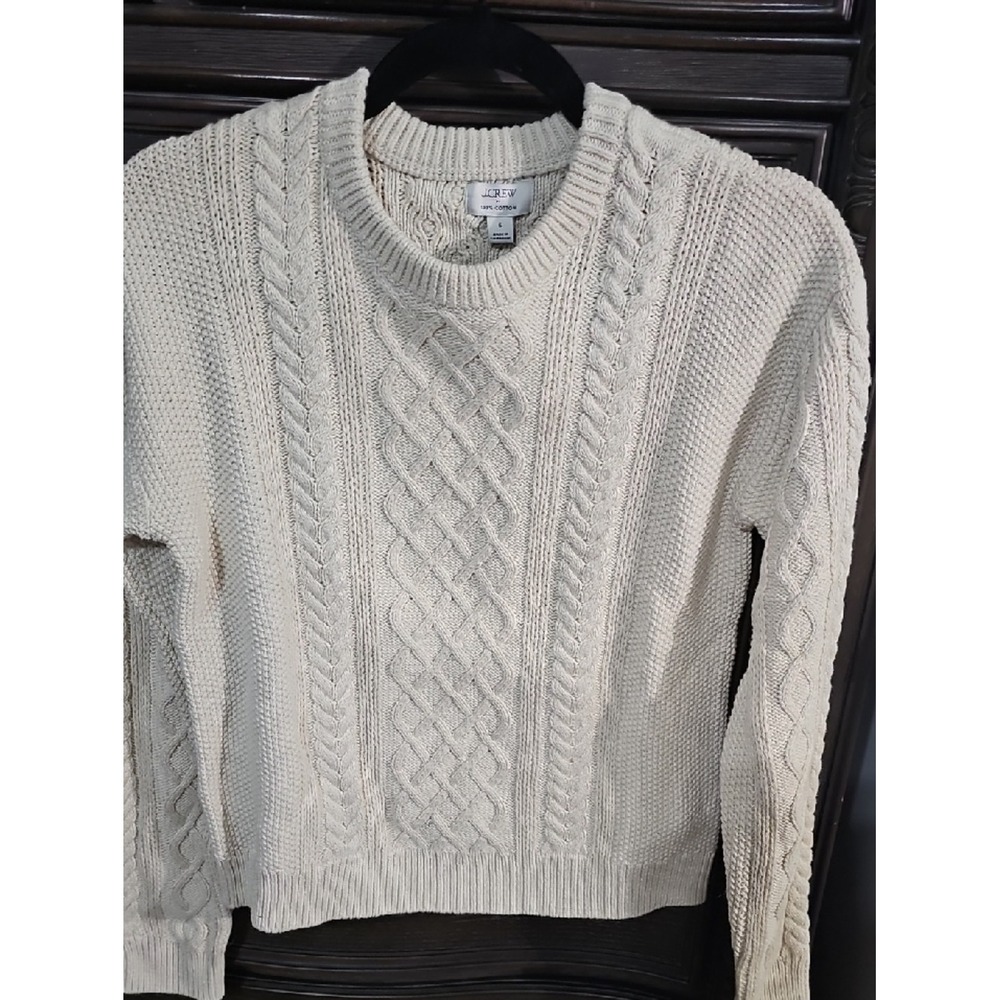 J.Crew Women Natural Cream Cable Knit Cotton Sweater CN045 S